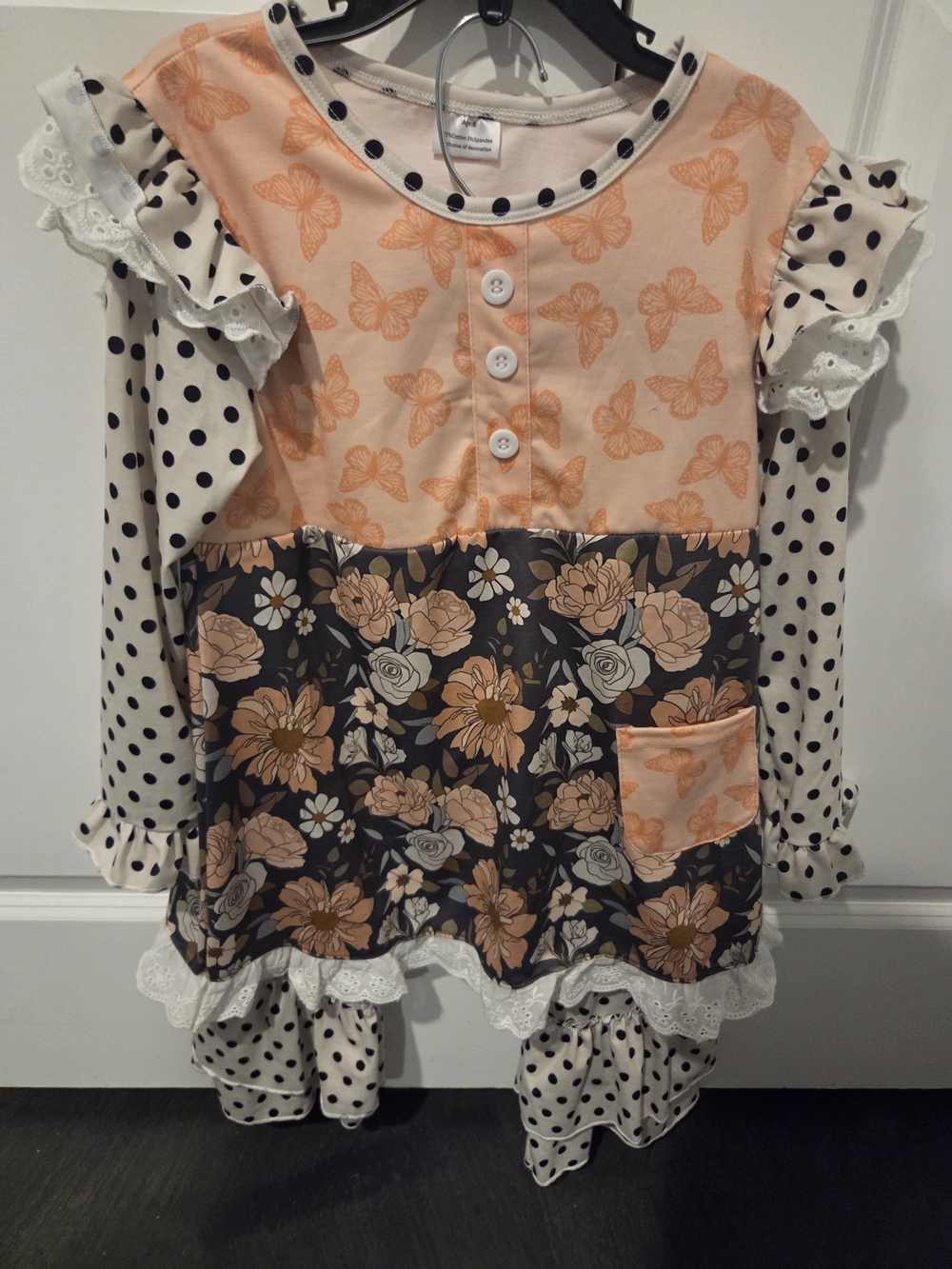 Girls Peach Butterfly & Floral Long-Sleeve Top